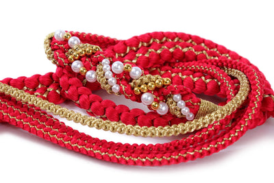 Silk Obijime Kimono Cord with  Pearl Beads - Red