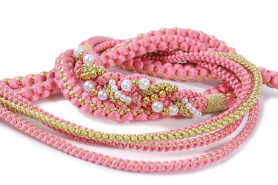 Silk Obijime Kimono Cord with  Pearl Beads - Pink