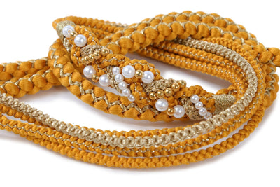 Silk Obijime Kimono Cord with  Pearl Beads - Gold Yellow