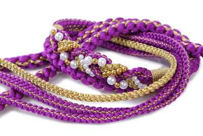 Silk Obijime Kimono Cord with  Pearl Beads - Purple