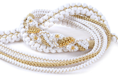 Silk Obijime Kimono Cord with  Pearl Beads - White