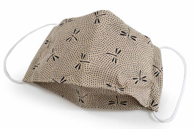 Reusable Washable Cotton Face Mask - Beige Dragonfly, Japanese Traditional Pattern