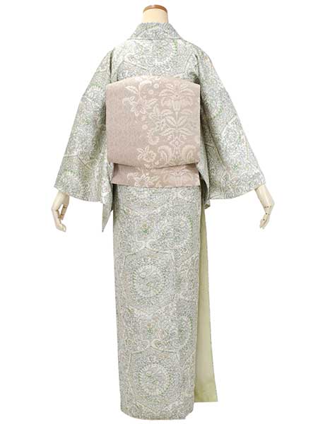 Women's Tailored Silk Nagoya Obi Belt - Beige, Chrysanthemum Pattern-