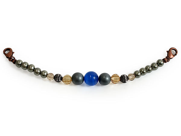 Haori string natural stone Deep blue sky blue cat's eye, Matte gold cotton pearls, Women