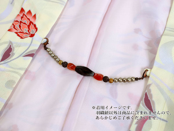 Haori himo natural stone Dark brown ebony, bronze cotton pearls