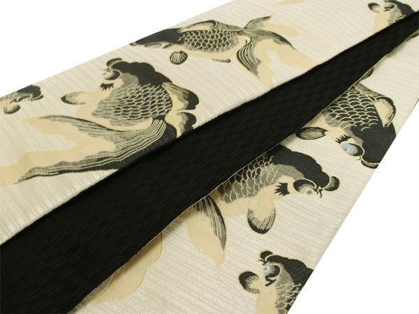 Women's Hanhaba-Obi for Japanese kimono/yukata Reversible Beige, Black 