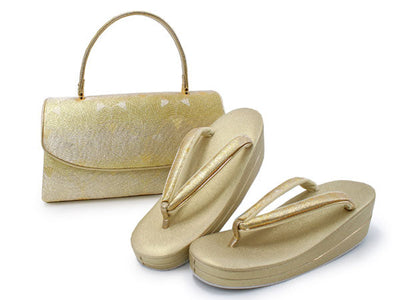 Zori sandals and bag set, Women, Light beige, gold  flower-shaped family crest