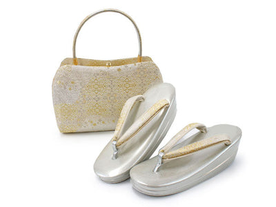 Zori sandals and bag set, Women, Gold, silver  flower-shaped family crest