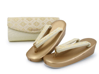 Zori sandals and bag set, Women, Gold,  flower-shaped family crest