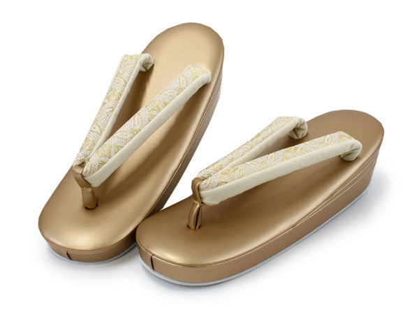 Zori sandals and bag set, Women, Gold,  flower-shaped family crest