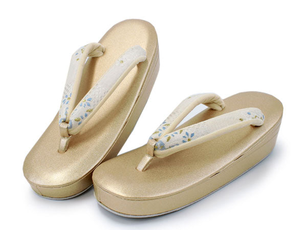 Zori sandals and bag set, Women, White, Gold, flower pattern 