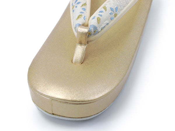 Zori sandals and bag set, Women, White, Gold, flower pattern 