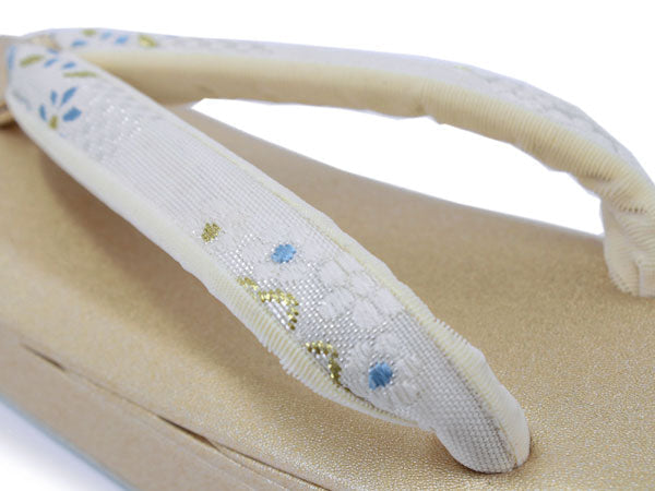 Zori sandals and bag set, Women, White, Gold, flower pattern 