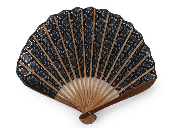 Sensu, foldable fan, fan bag, 2-piece set in paulownia box, women,black, lace