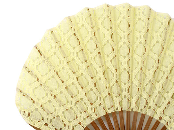 Sensu, foldable fan, fan bag, 2-piece set in paulownia box ,women, yellow, lace