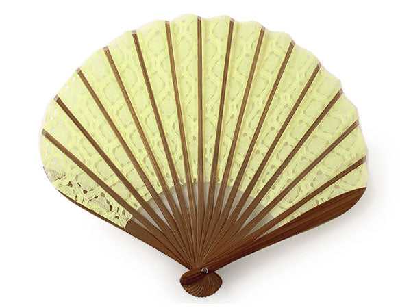 Sensu, foldable fan, fan bag, 2-piece set in paulownia box ,women, yellow, lace