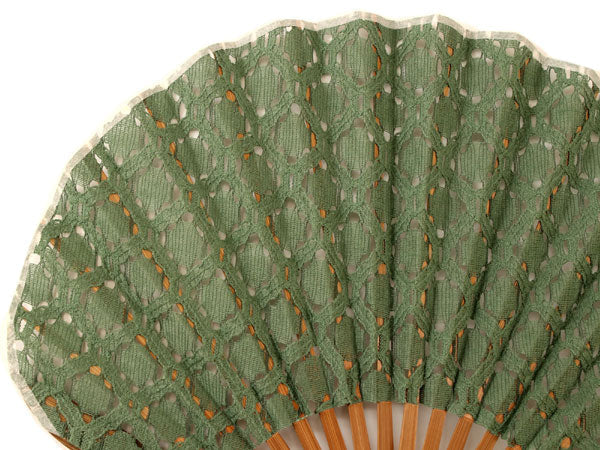 Sensu, foldable fan, fan bag, 2-piece set in paulownia box ,women, green, lace