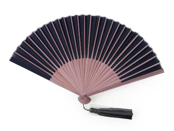 Sensu, Foldable fan, Fan bag, 2-piece set in paulownia box ,Women, Bicolor Light Purple and Black, Cotton