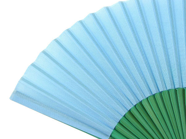 Sensu, Foldable fan, Fan bag, 2-piece set in paulownia box ,Women, Bicolor Light Blue and Green, Cotton