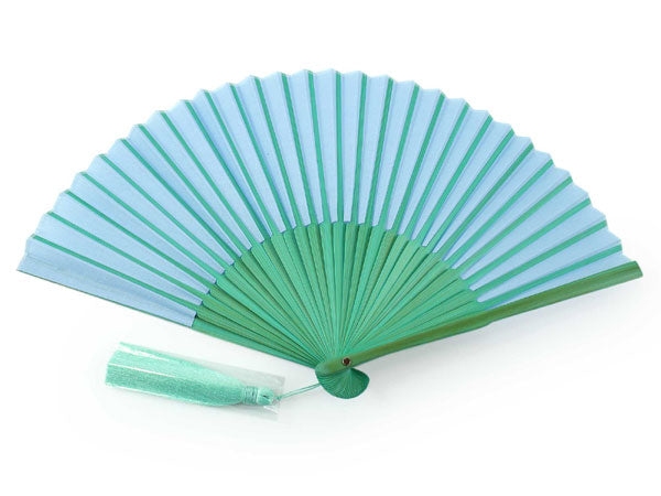 Sensu, Foldable fan, Fan bag, 2-piece set in paulownia box ,Women, Bicolor Light Blue and Green, Cotton