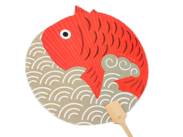 Auspicious Uchiwa, Round Paper Fan,Women, TAI:Sea Bream (Sparidae), Red, Paper