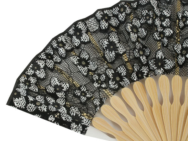 Sensu, Foldable fan, Fan bag, 2-piece set in paulownia box, Women, Black, Lace