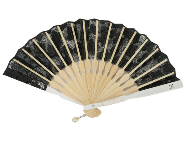 Sensu, Foldable fan, Fan bag, 2-piece set in paulownia box, Women, Black, Lace