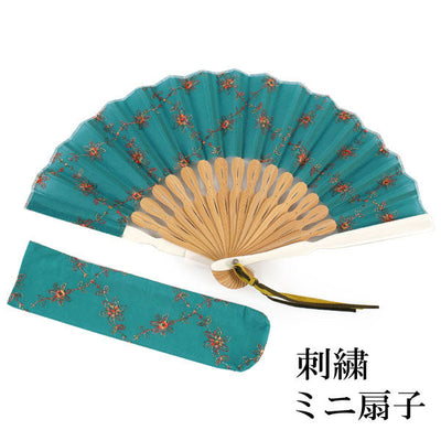 Sensu, Foldable fan, Fan bag, 2-piece set in gift box, Women,White, Small flower, Mini size