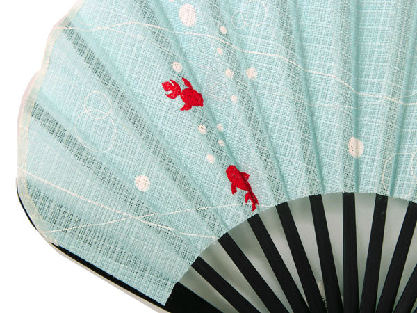 Sensu, Foldable fan, Fan bag, 2-piece set in gift box, Women,Light blue, Goldfish, Cat