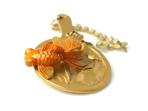 Orange Pop-Eyed Goldfish NETSUKE;Japanese Traditional Accessary