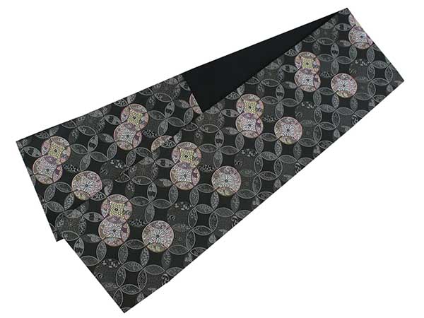 Women's Tailored Washable Polyester Fukuro Obi Belt - Black, Cloisonne  Pattern-