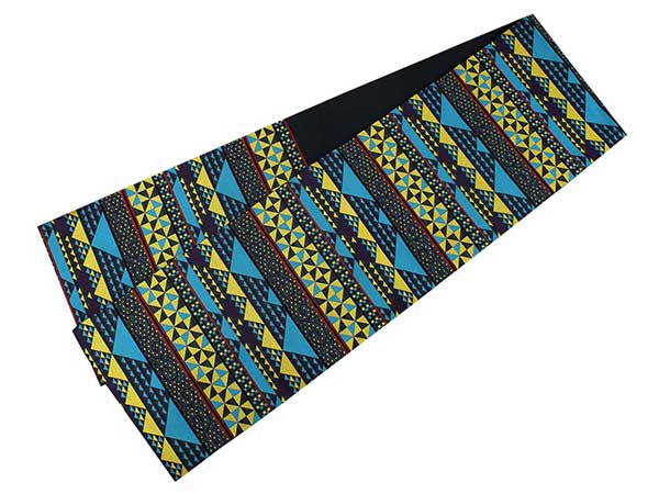 Women's Tailored Washable Polyester Fukuro Obi Belt - Navy,Geometrical Pattern with vivid blue,yellow-