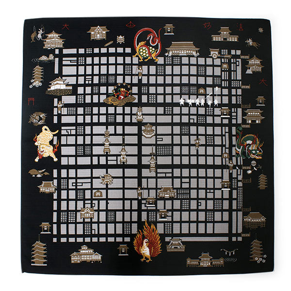 Small Furoshiki Black Kyoto map Kimono Japan