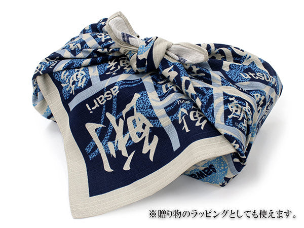 Small Furoshiki, Blue Kanji of Fish