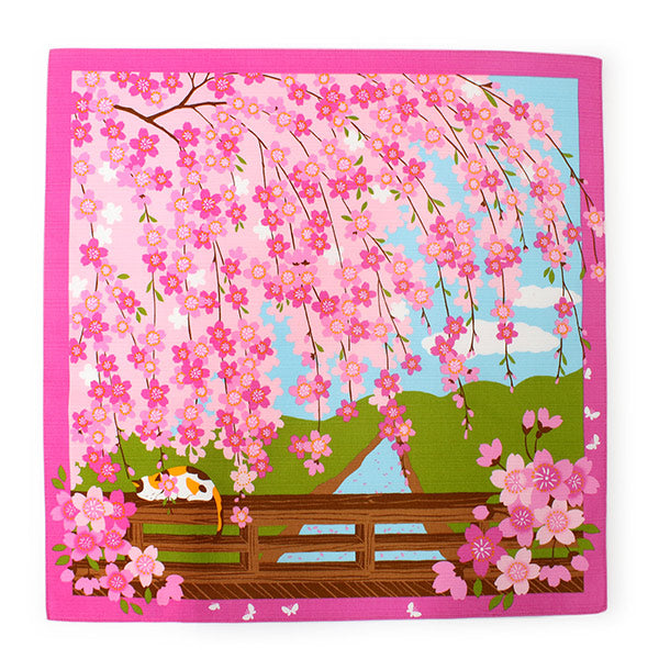 Small Furoshiki, Calico Cat Mike Hanami Sakura Cherry blossoms