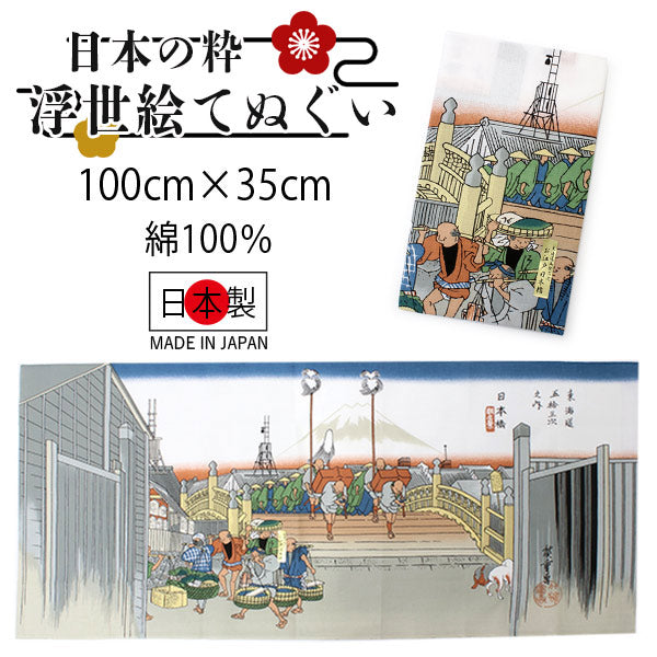 Ukiyoe Tenugui Hand Towel Oedo Nihonbashi Pattern