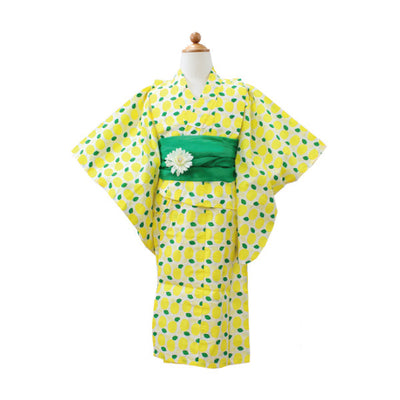 Girl's Scandinavian-Patterned Yukata & Heko-obi Set : Yellow Lemon