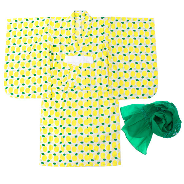 Girl's Scandinavian-Patterned Yukata & Heko-obi Set : Yellow Lemon