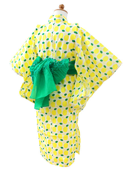 Girl's Scandinavian-Patterned Yukata & Heko-obi Set : Yellow Lemon