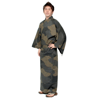 Men's Yukata Robe Japanese Summer Kimono -  Cloud Black