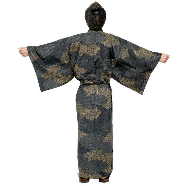 Men's Yukata Robe Japanese Summer Kimono -  Cloud Black