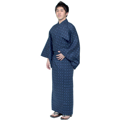 Men's Yukata Robe Japanese Summer Kimono -  Argyle Navy