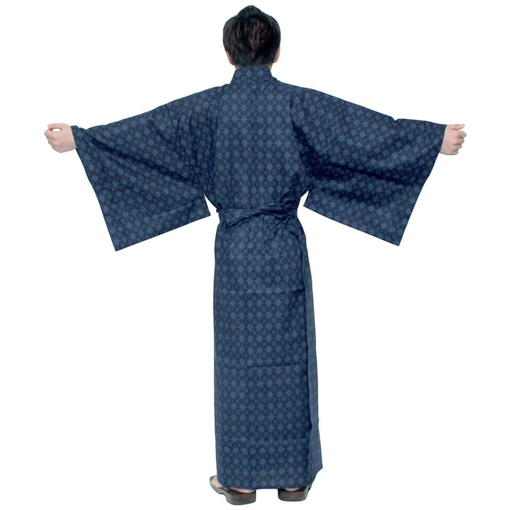 Men's Yukata Robe Japanese Summer Kimono -  Argyle Navy