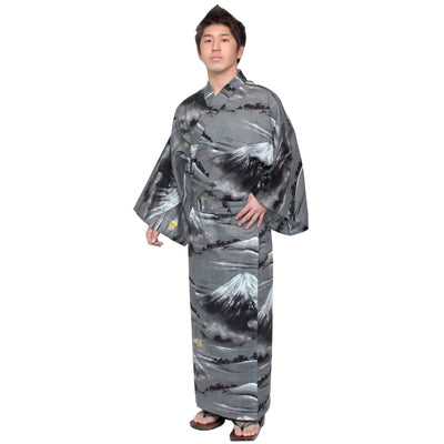 Men's Yukata Robe Japanese Summer Kimono -  Mt. Fuji Black