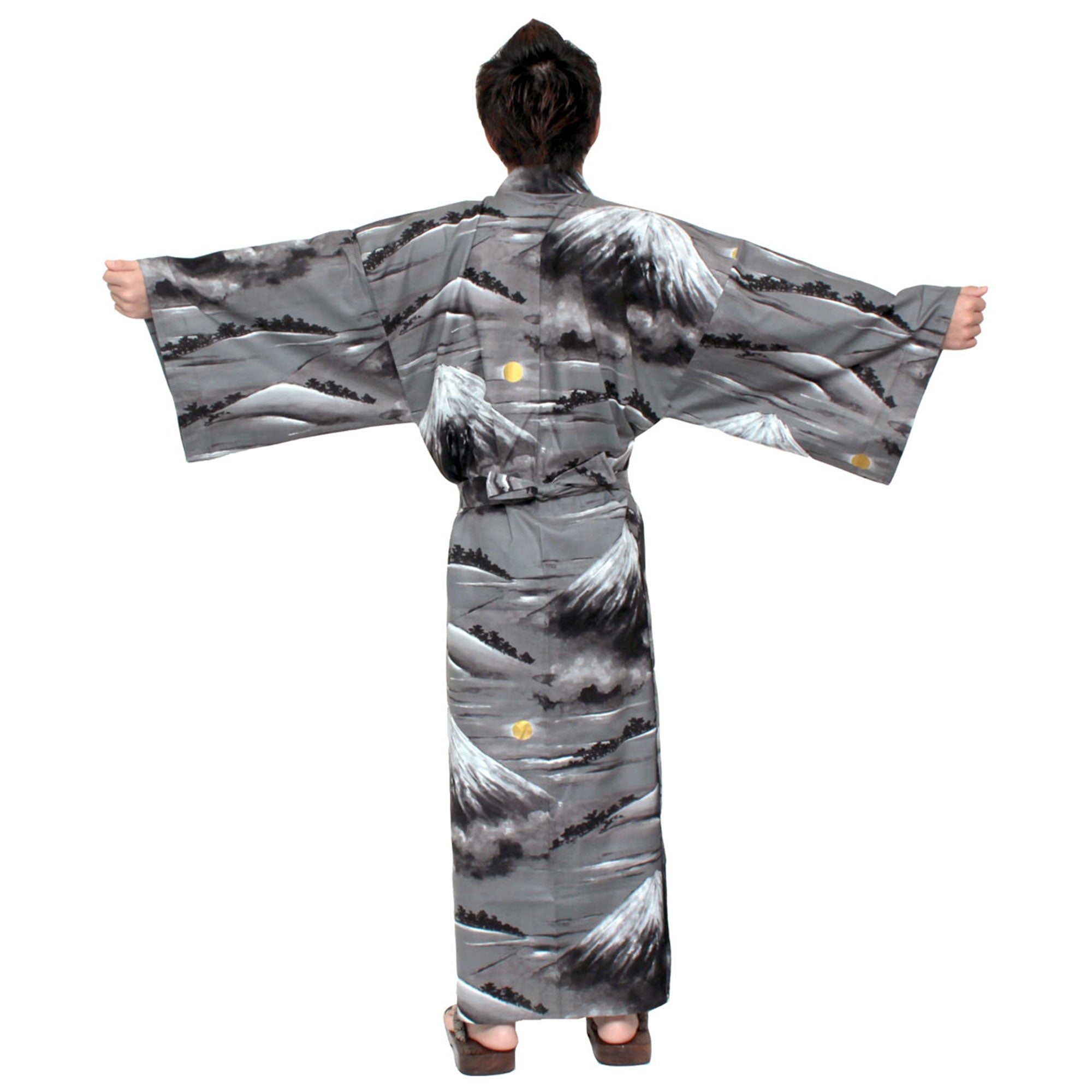 Men's Yukata Robe Japanese Summer Kimono - Mt. Fuji Black