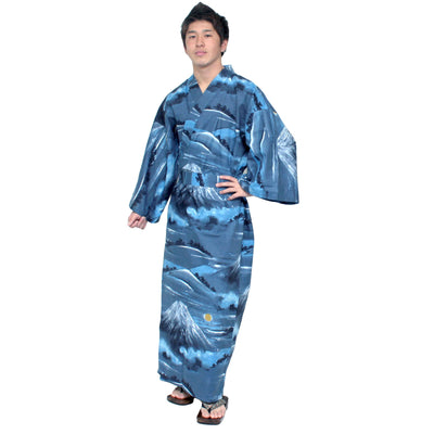 Men's Yukata Robe Japanese Summer Kimono -  Mt. Fuji Navy