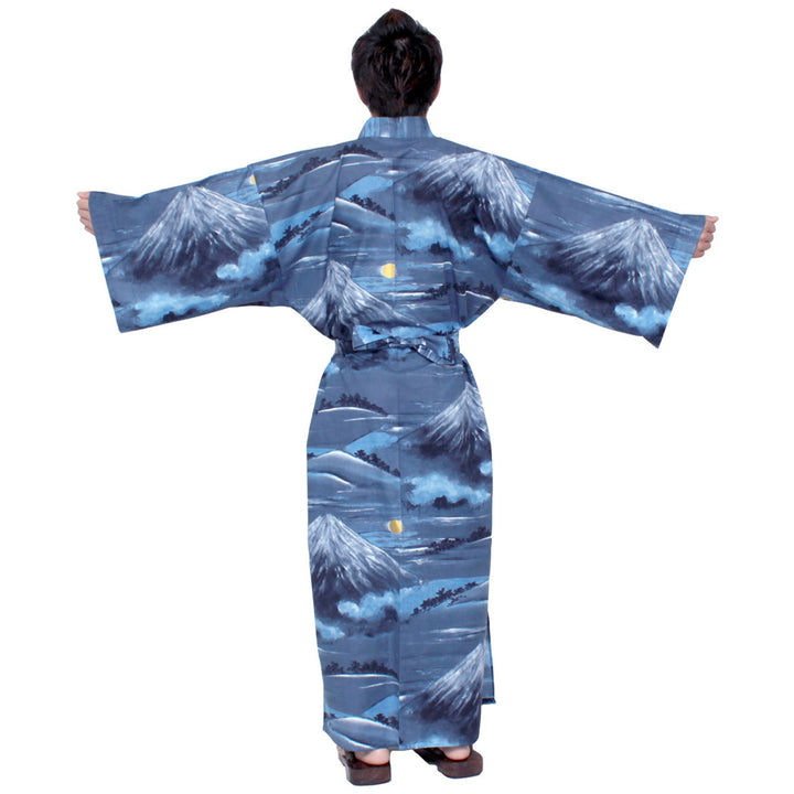 Men's Yukata Robe Japanese Summer Kimono -  Mt. Fuji Navy