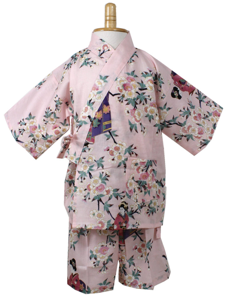 Girl's Jinbei : Japanese Traditional Clothes - Lovely "Maiko" Pink