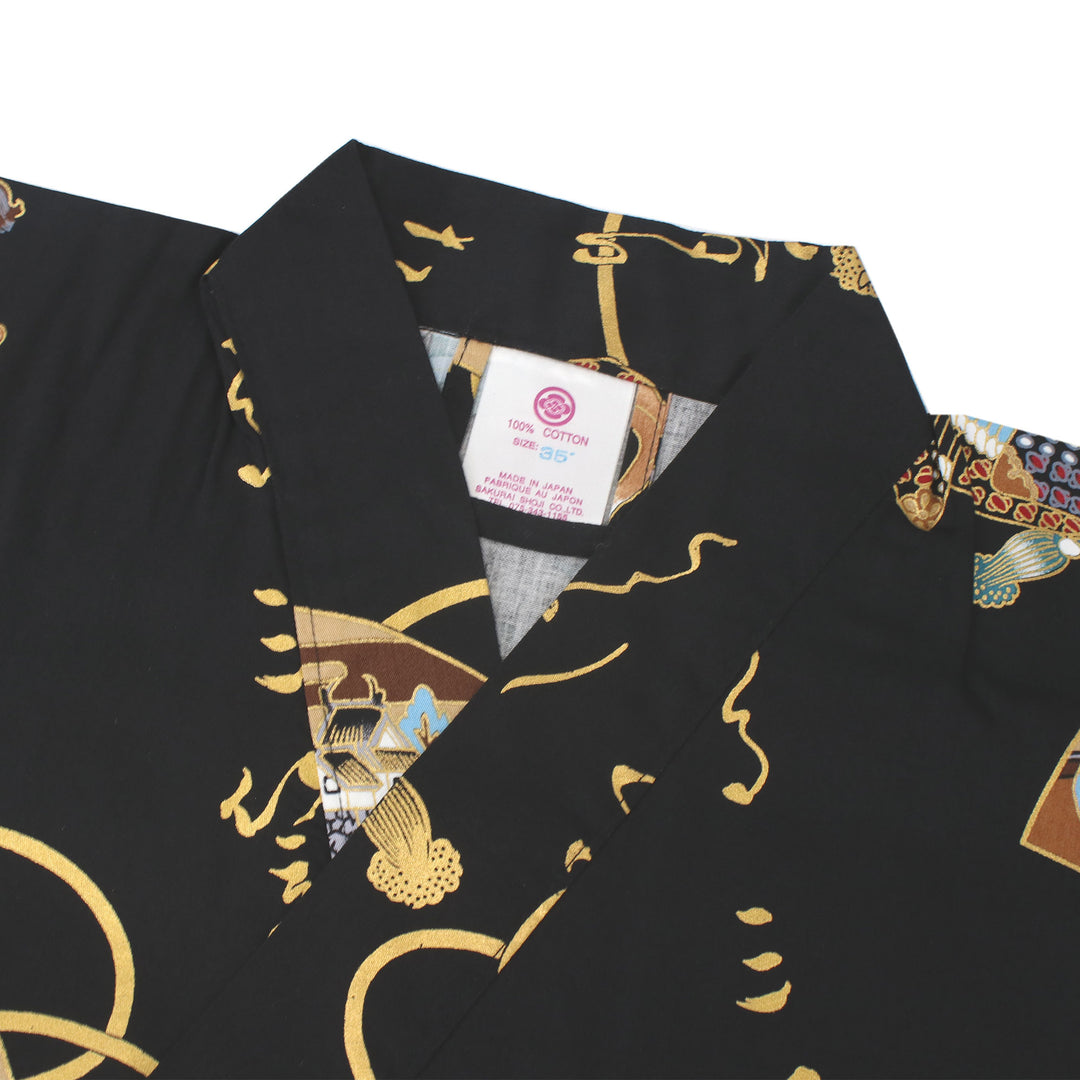 Boy's Kids Yukata Robe Japanese Kimono for summer - "Samurai" Black