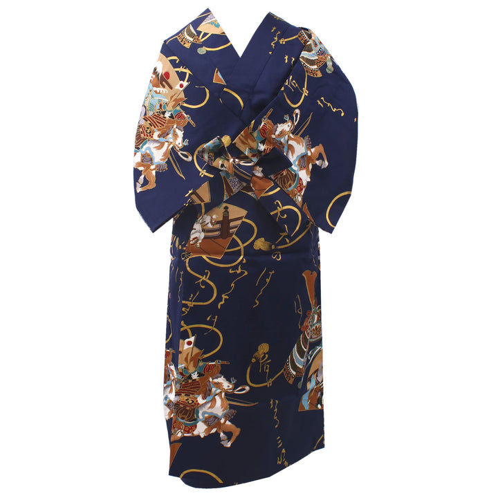 Boy's Kids Yukata Robe Japanese Kimono for summer - "Samurai" Navy